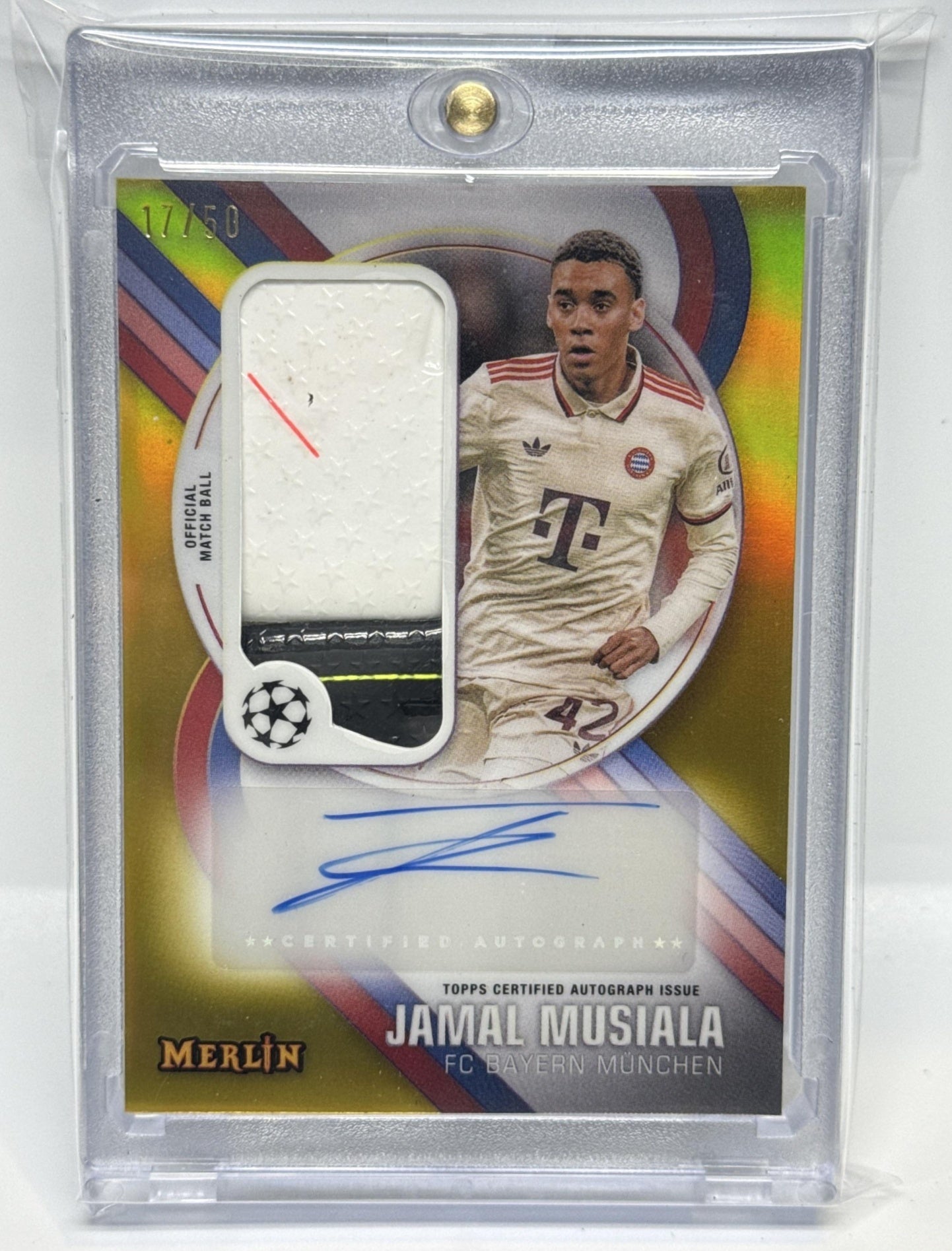 Jamal Musiala Topps Merlin Chrome UCC 2024-25 Gold /50 Auto FC Bayern Munchen