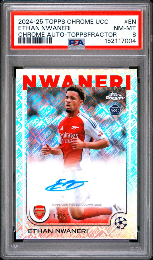 Ethan Nwaneri Topps Chrome UCC 2024-25 Toppsfractor /52 RC Auto PSA 8 Arsenal FC