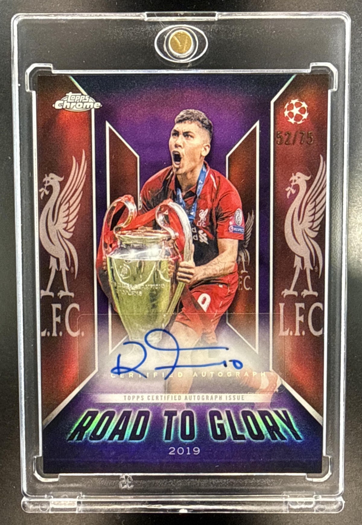 Roberto Firmino Topps Chrome UCC 2025-26 Purple Refractor /75 Auto Liverpool FC
