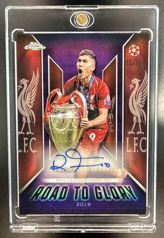 Roberto Firmino Topps Chrome UCC 2025-26 Purple Refractor /75 Auto Liverpool FC