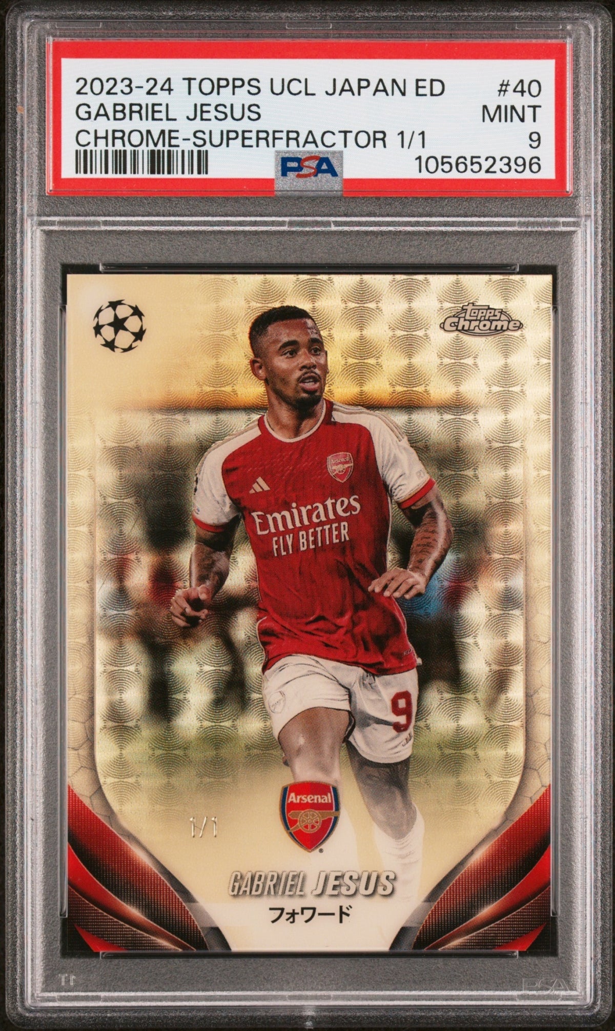 Gabriel Jesus Topps Chrome UCC Japan Edtn 2023-24 SuperFractor 1/1 PSA 9 Arsenal