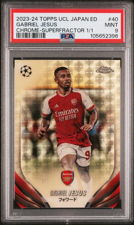 Gabriel Jesus Topps Chrome UCC Japan Edtn 2023-24 SuperFractor 1/1 PSA 9 Arsenal