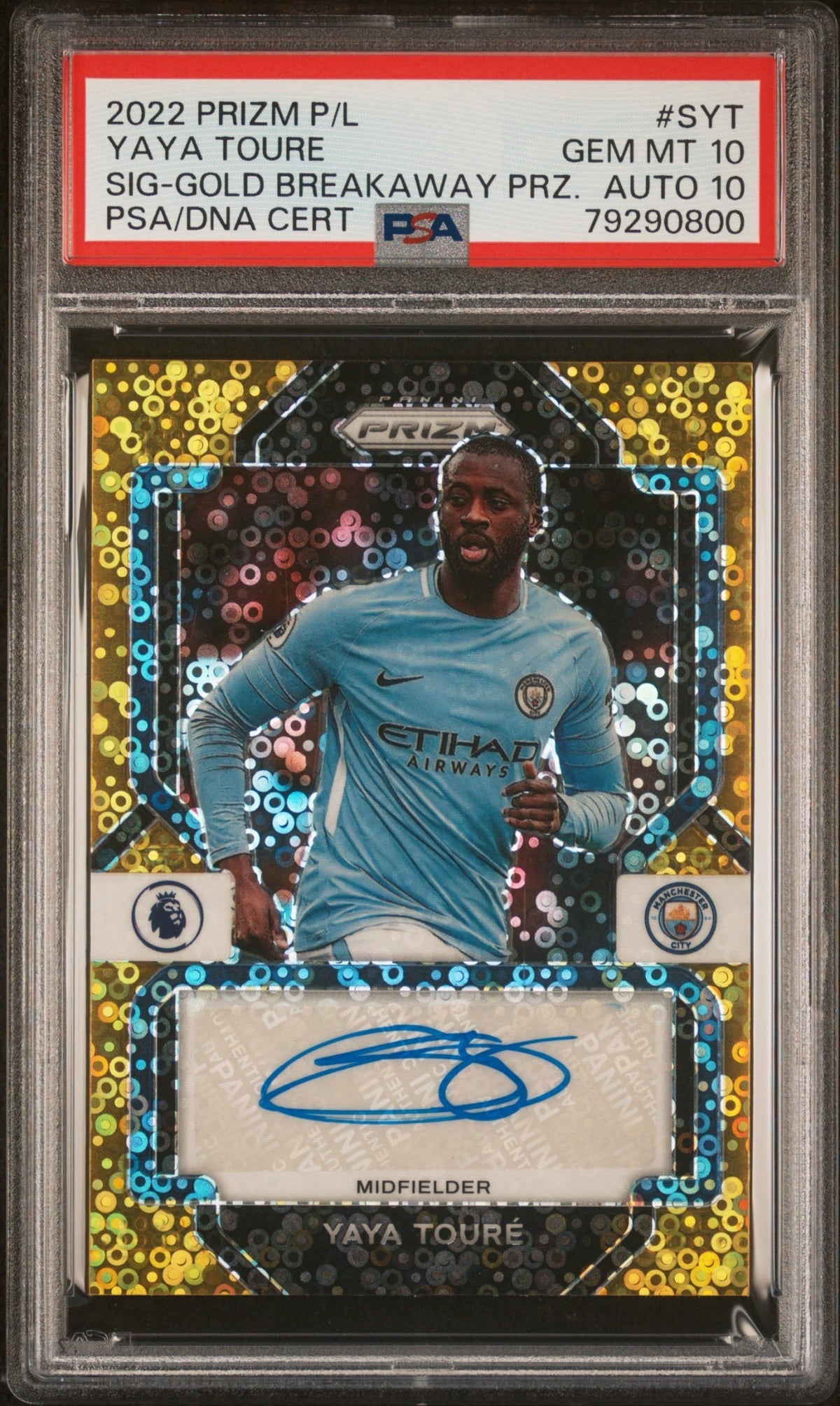 Yaya Toure Panini Prizm PL 2022-23 Breakaway Gold /10 Auto PSA 10 Manchester City