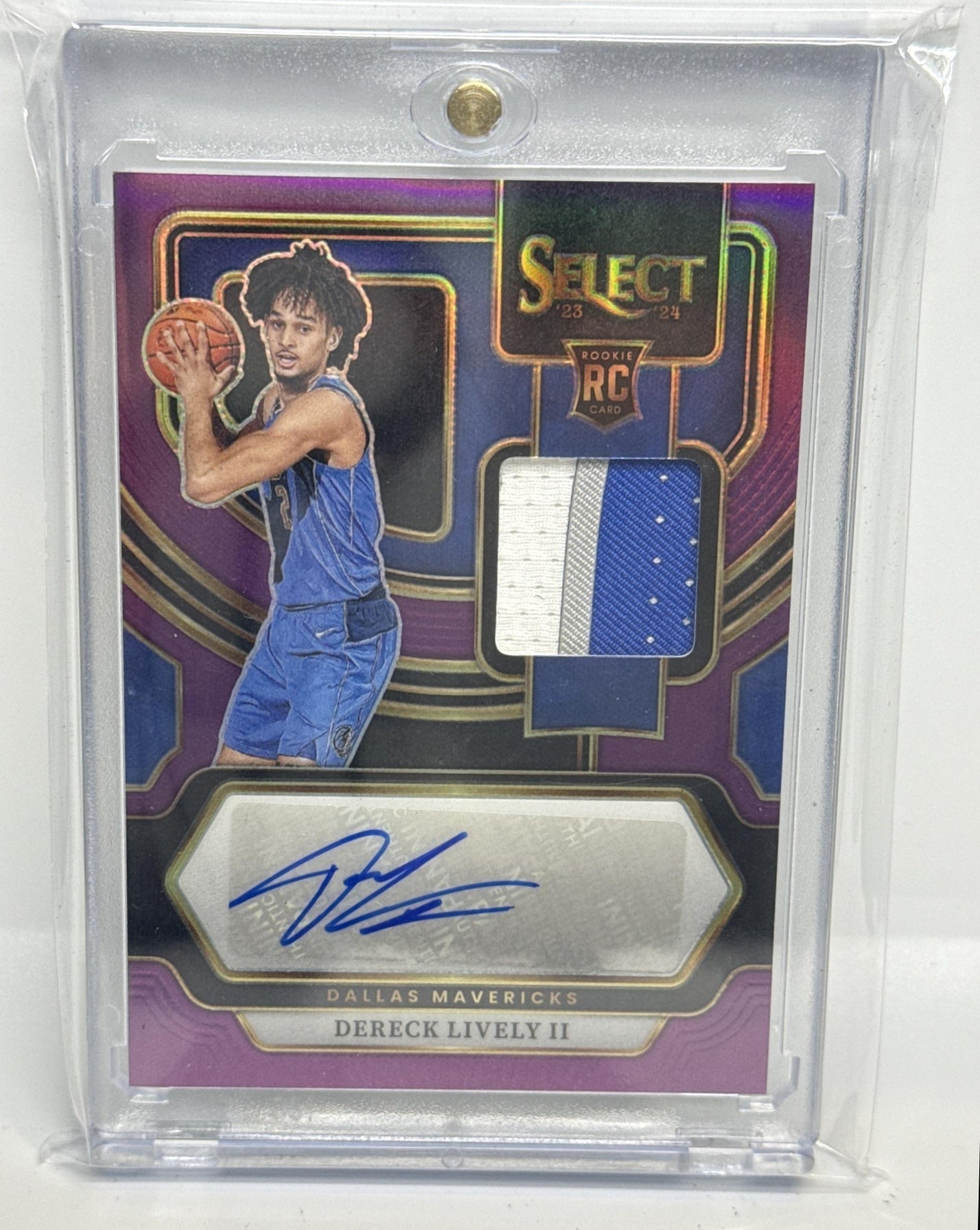 Dereck Lively II Select 2023-24 Purple Prizms /99 MEM Auto RC Dallas Mavericks