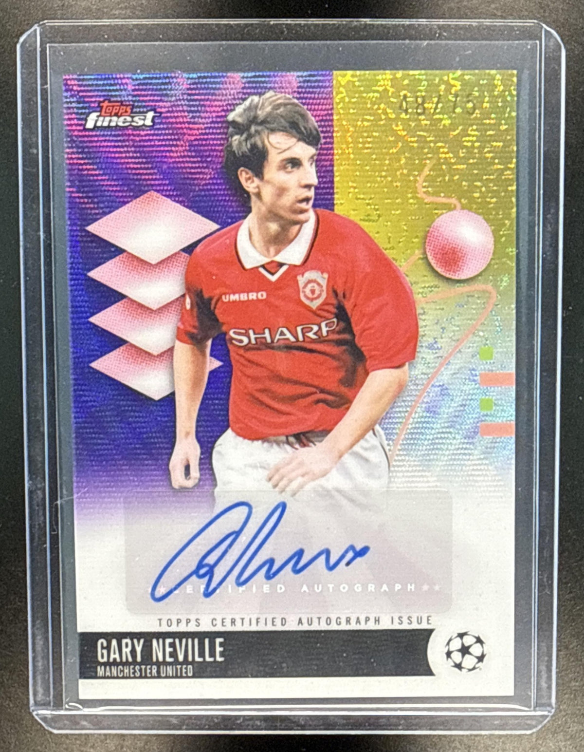 Gary Neville Topps Finest UCC 2025-26 Purple Wave Refractor /75 Auto Manchester United