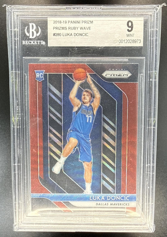 Luka Doncic Panini Prizm 2018-19 Prizms Ruby Wave RC BGS 9 Dallas Mavericks