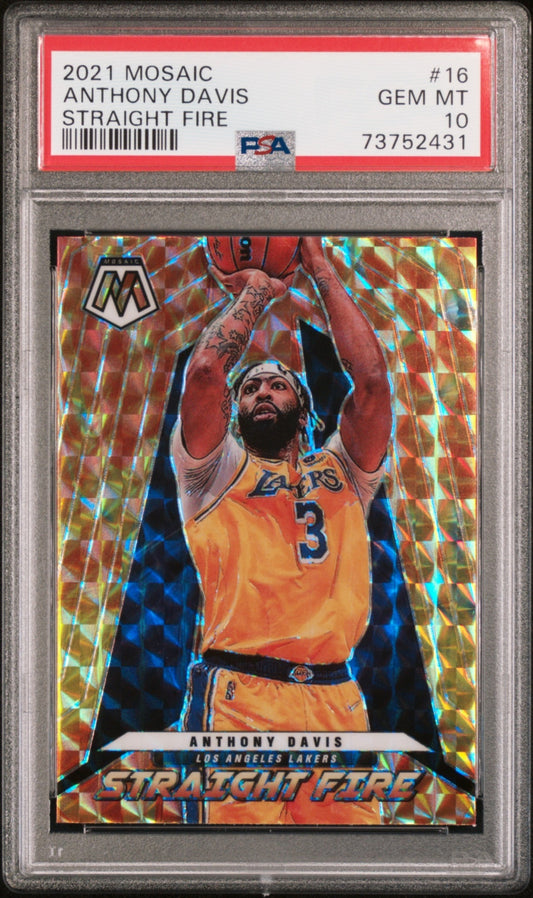 Anthony Davis Panini Mosaic 2020-21 Straight Fire PSA 10 Los Angeles Lakers