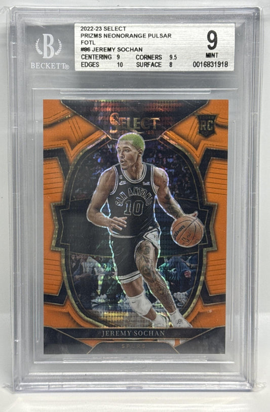 Jeremy Sochan Select 2022-23 Neon Orange Pulsar Prizms FOTL /15 BGS 9 Spurs