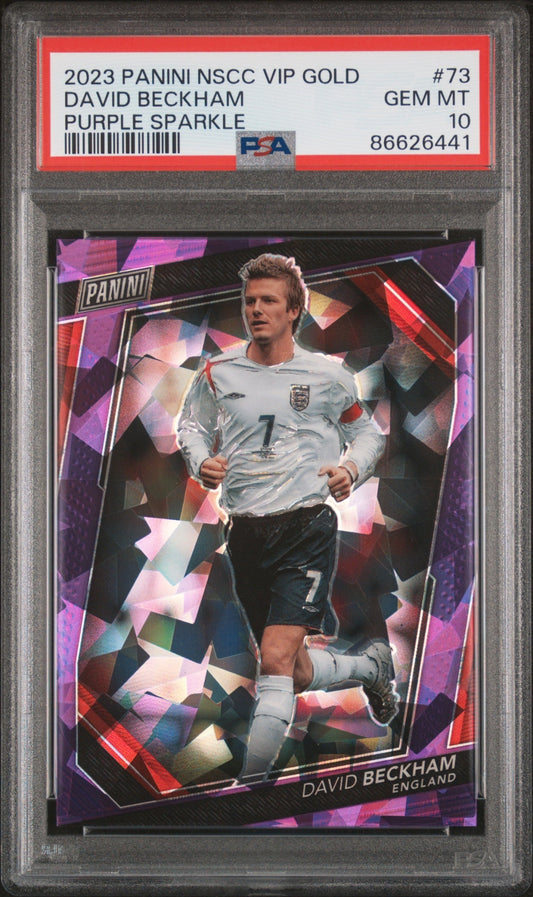 David Beckham Panini National Convention Gold VIP 2023 Purple Sparkle /50 PSA 10