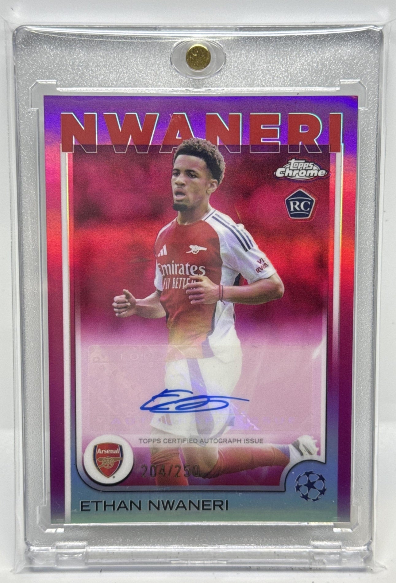 Ethan Nwaneri Topps Chrome UCC 2024-25 Auto Pink Refractor /250 RC Arsenal FC