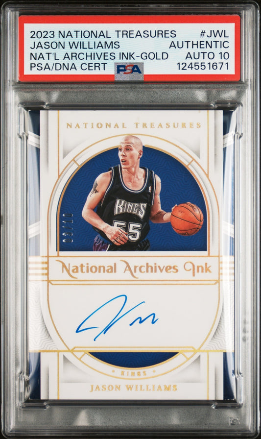 Jason Williams Panini National Treasures 2023-24 Gold /10 PSA AUTH Sacramento Kings