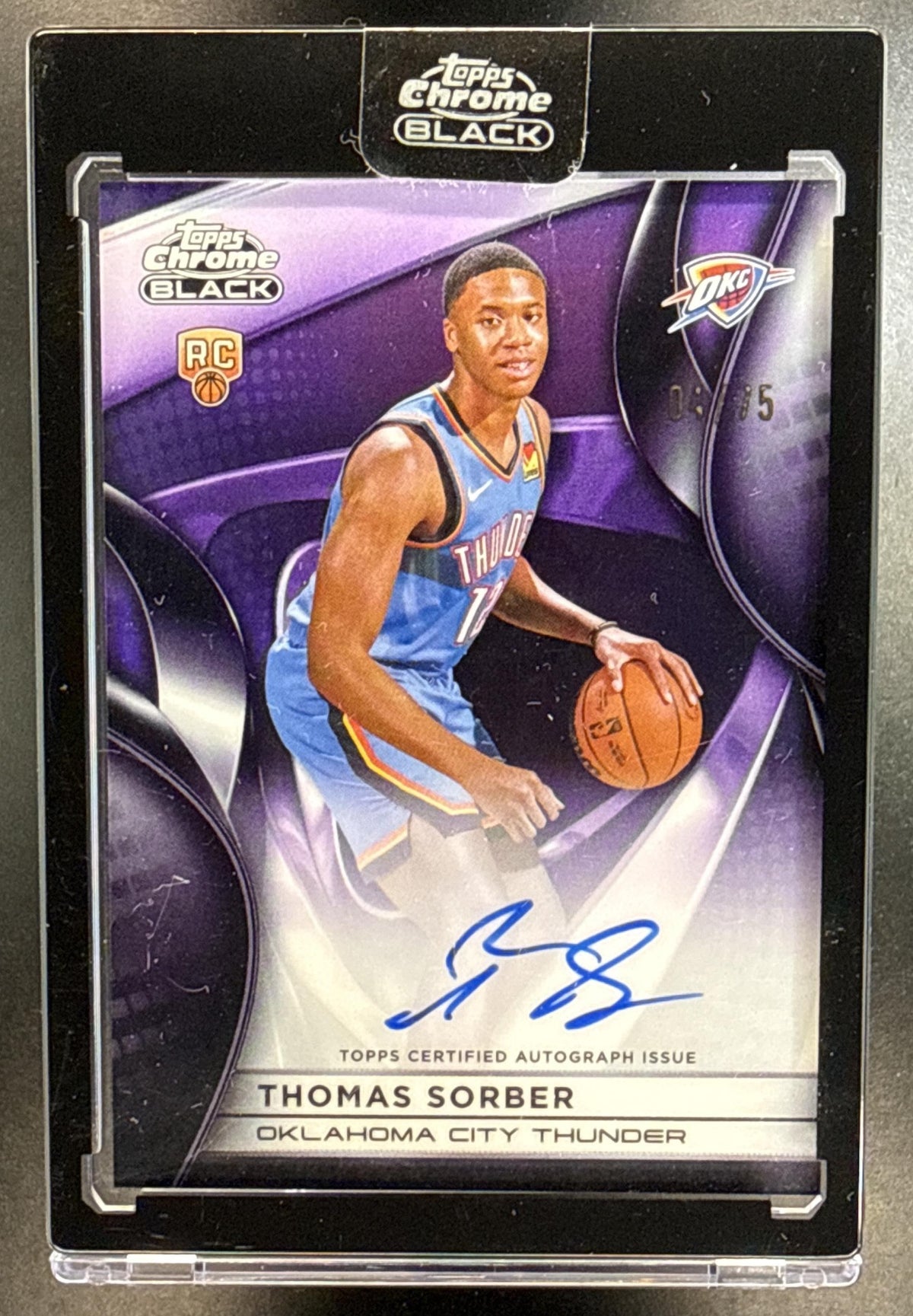 Thomas Sorber Topps Chrome Black 2025-26 Purple Refractor /75 RC Auto Oklahoma City Thunder