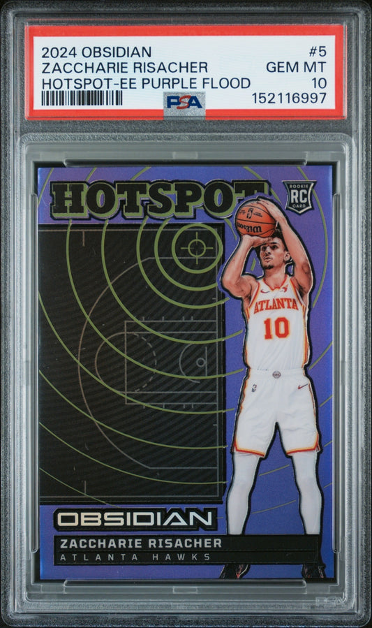 Zaccharie Risacher Obsidian 2024-25 EE Purple Flood /75 RC PSA 10 Atlanta Hawks