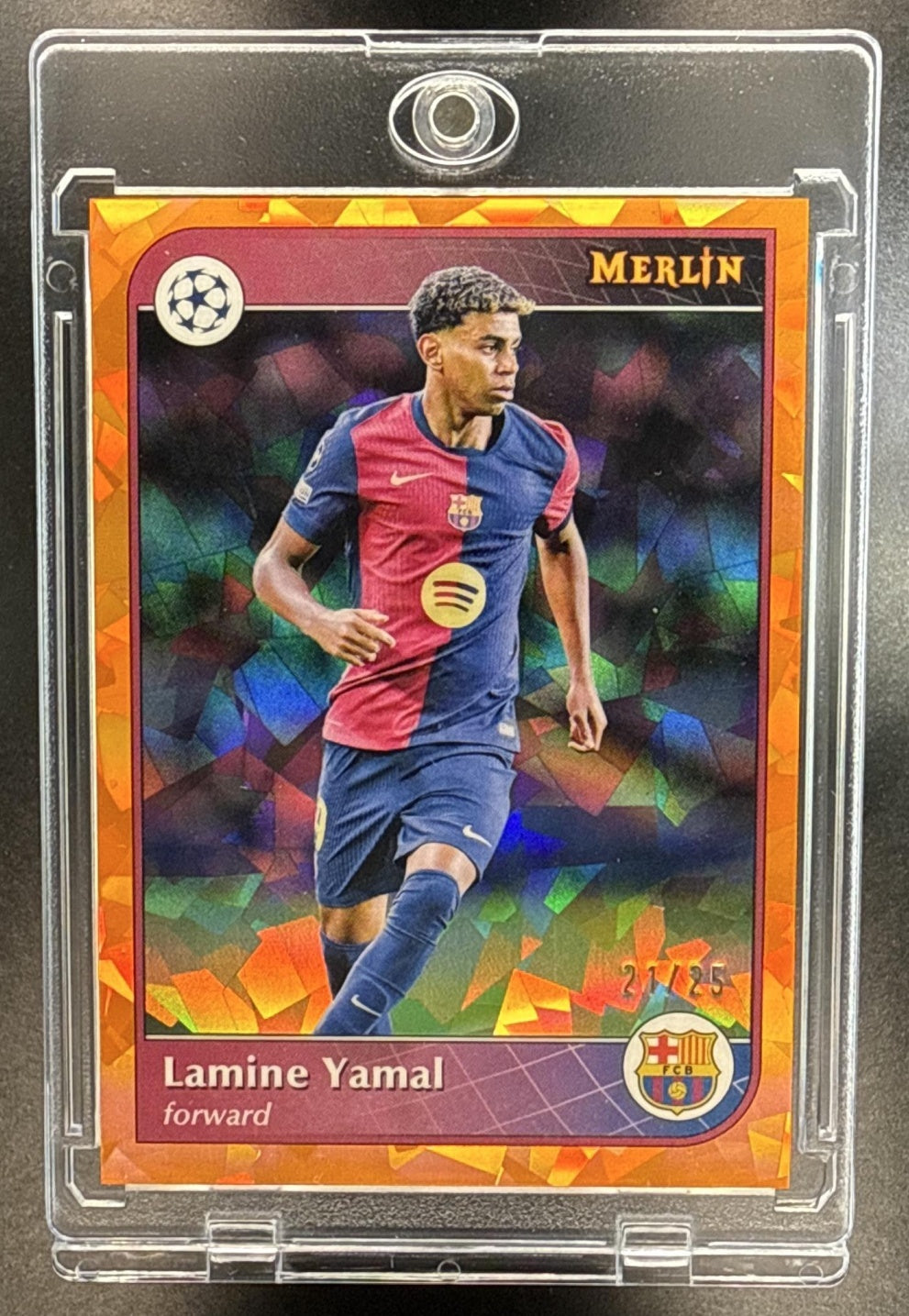 Lamine Yamal Topps Merlin Chrome UCC 2024-25 Orange Atomic /25 FC Barcelona