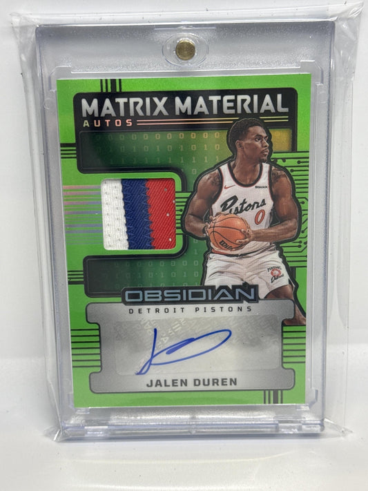 Jalen Duren Obsidian 2024-25 Electric Etch Green Flood /15 Auto Detroit Pistons