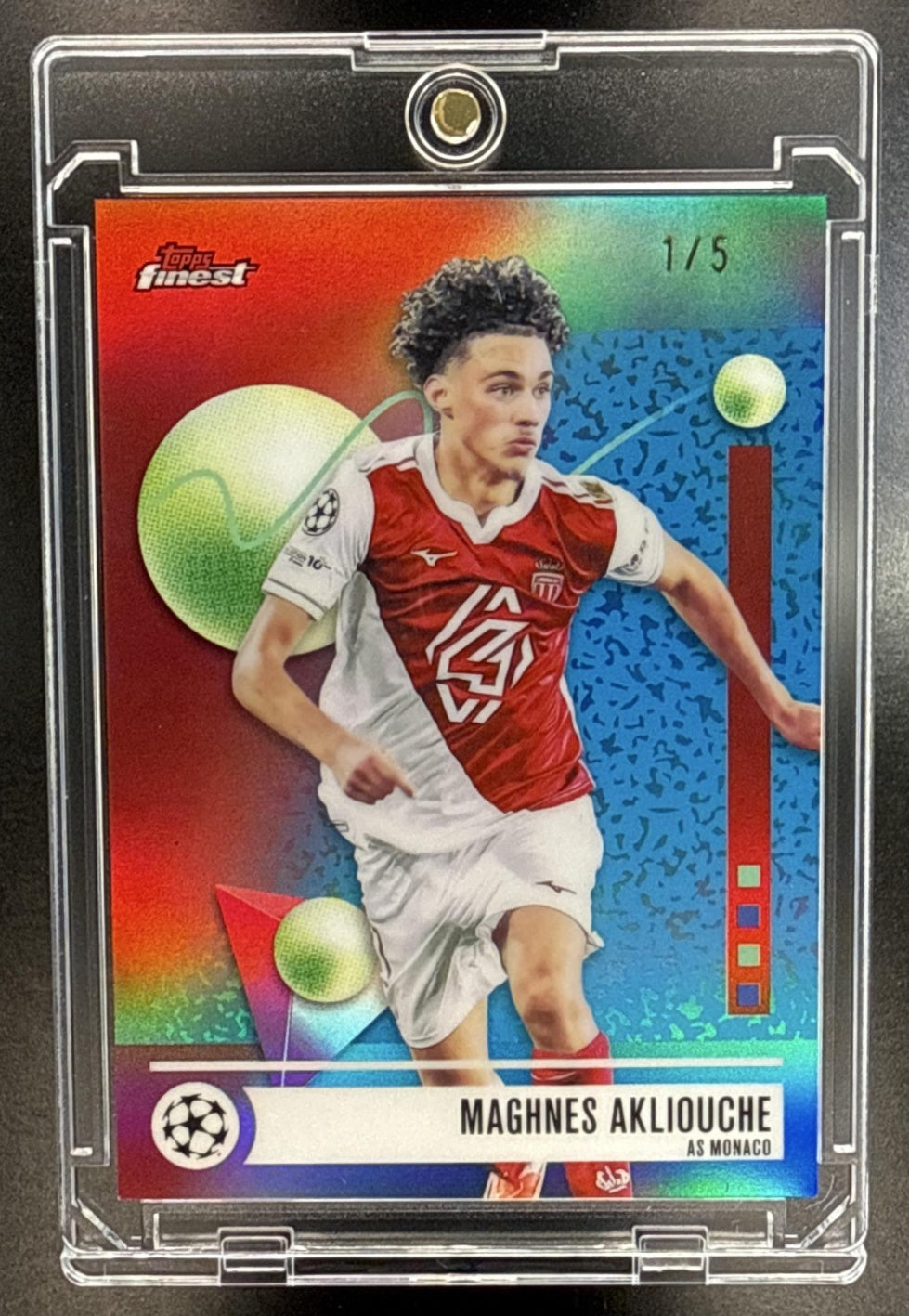 Maghnes Akliouche Topps UCC Finest 2025-26 Red Refractor /5 AS Monaco