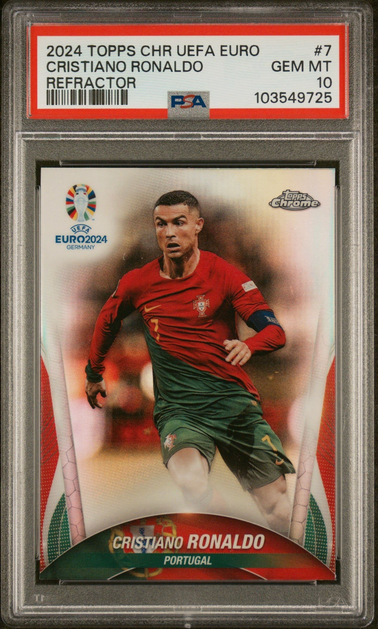 Cristiano Ronaldo Topps Chrome UEFA Euro 2023-24 Refractor PSA 10 Portugal