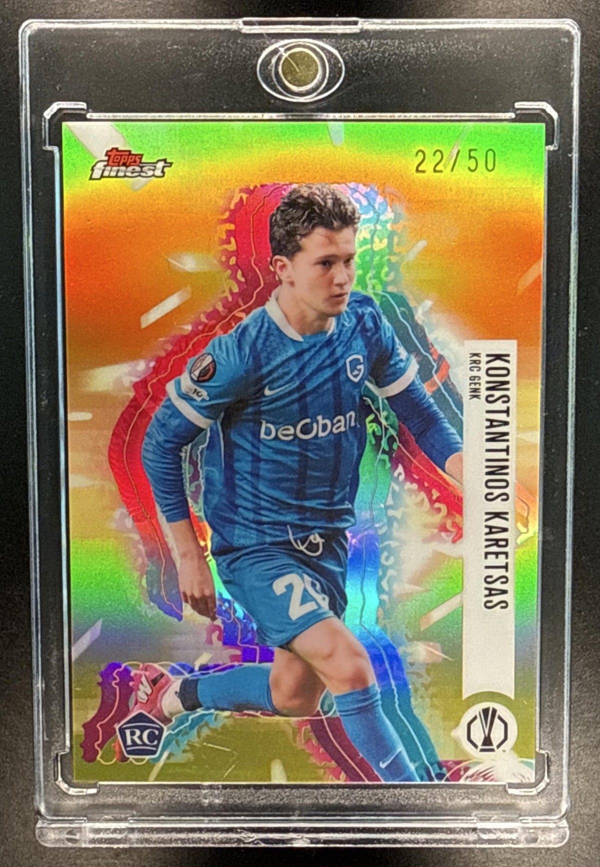 Konstantinos Karetsas Topps Finest UCC 2025-26 Gold Refractor /50 RC KRC Genk