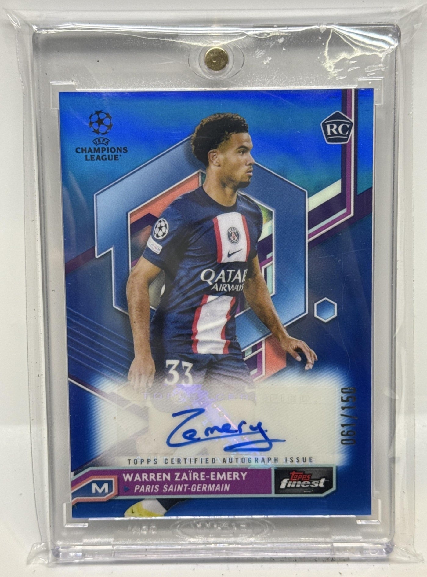 Warren Zaire-Emery Topps Finest UCC 2022-23 Blue Refractor /150 Auto RC PSG