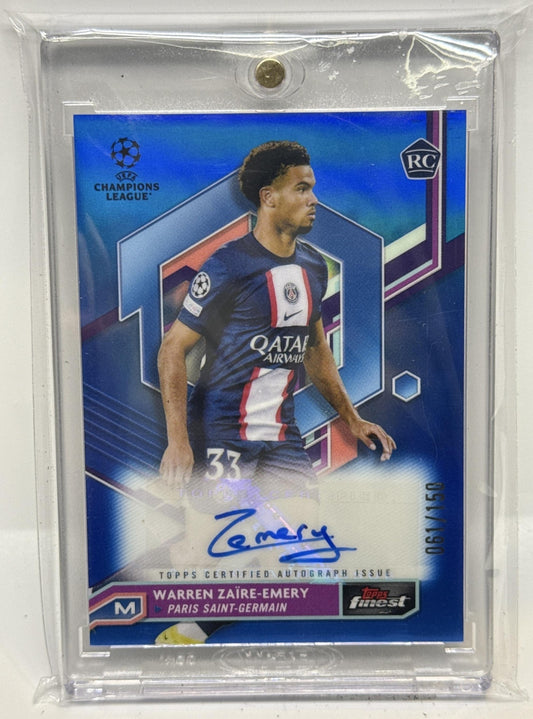 Warren Zaire-Emery Topps Finest UCC 2022-23 Blue Refractor /150 Auto RC PSG