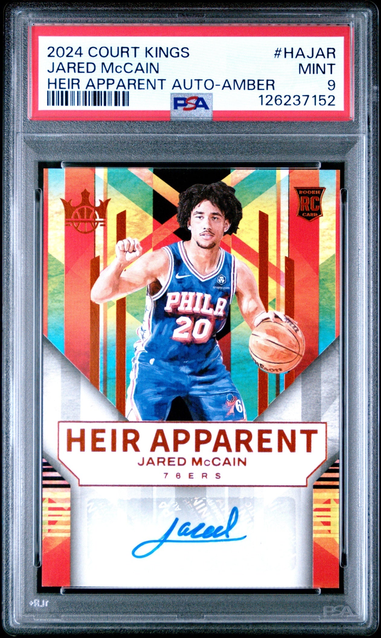Jared McCain Court Kings 2024-25 Amber /75 RC Auto PSA 9 Philadelphia 76ers