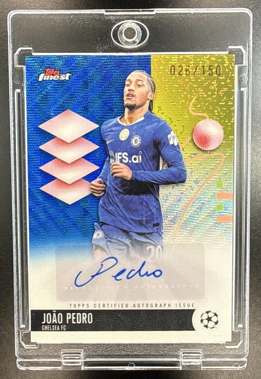 Joao Pedro Topps Finest UCC 2025-26 Blue Wave Refractor /150 Auto Chelsea FC