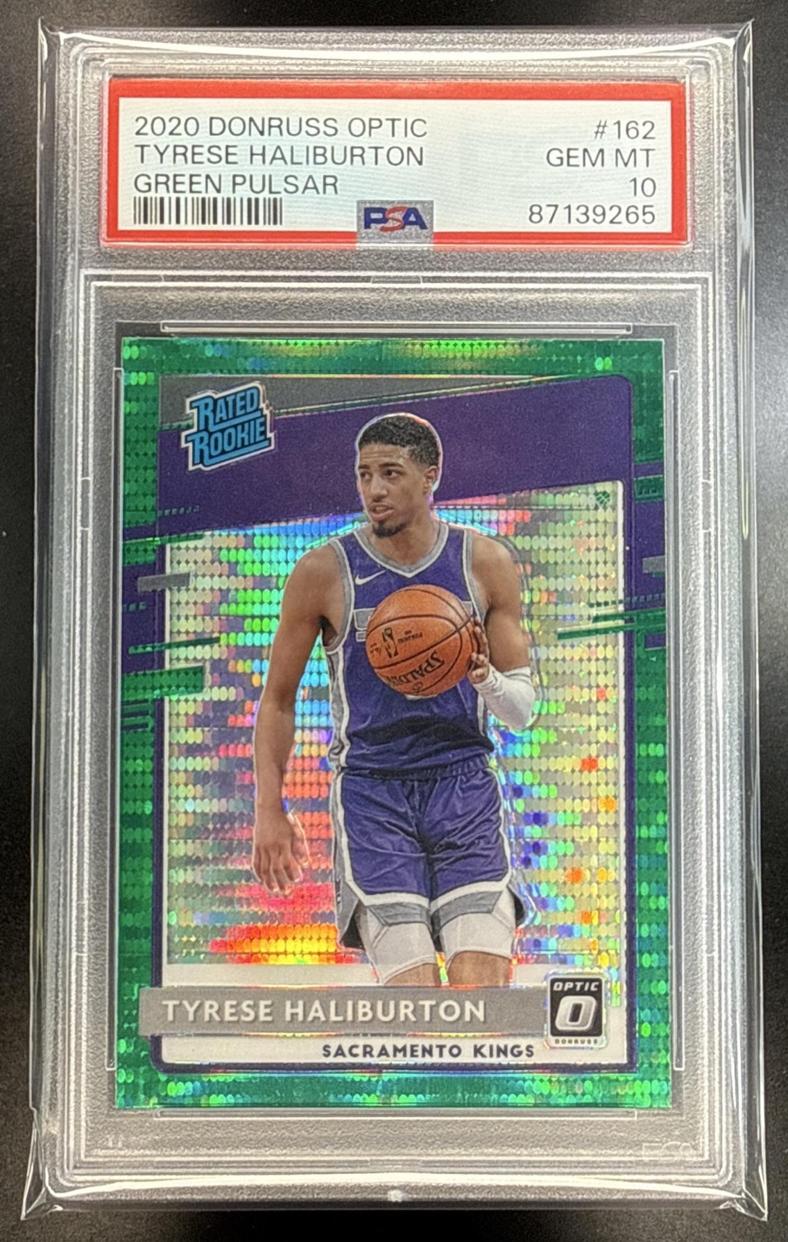 Tyrese Haliburton Donruss Optic 2020-21 Green Pulsar RC PSA 10 Sacramento Kings
