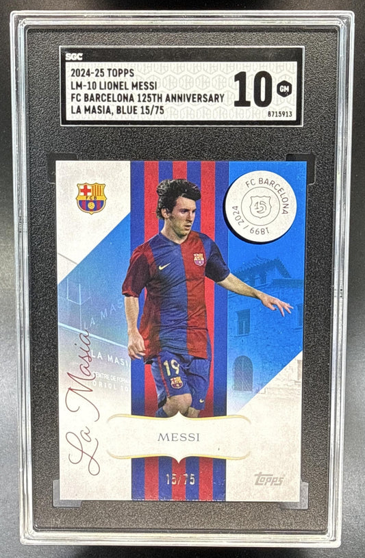 Lionel Messi Topps FC Barcelona 125th Anniv 2024-25 La Masia Blue /75 SGC 10 FCB