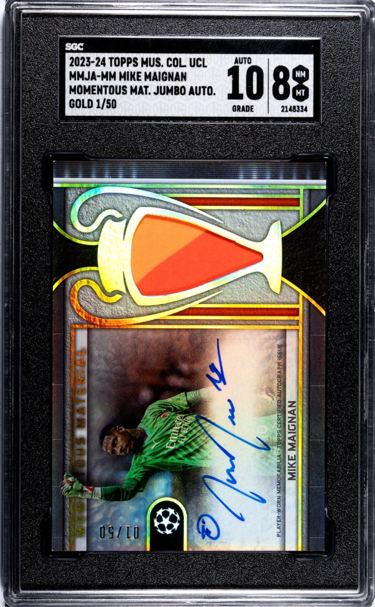 Mike Maignan Topps Museum Collection UCC 2023-24 Gold /50 Auto SGC 8 A.C. Milan
