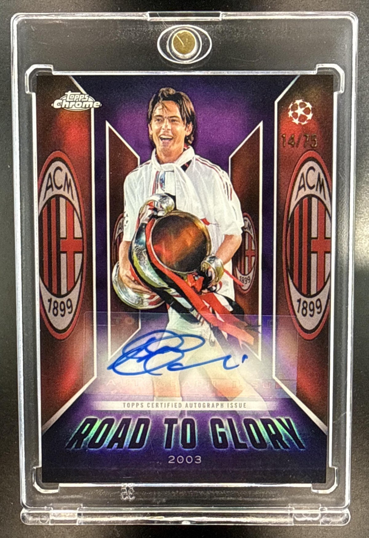 Filippo Inzaghi Topps Chrome UCC 2025-26 Purple Refractor /75 Auto AC Milan