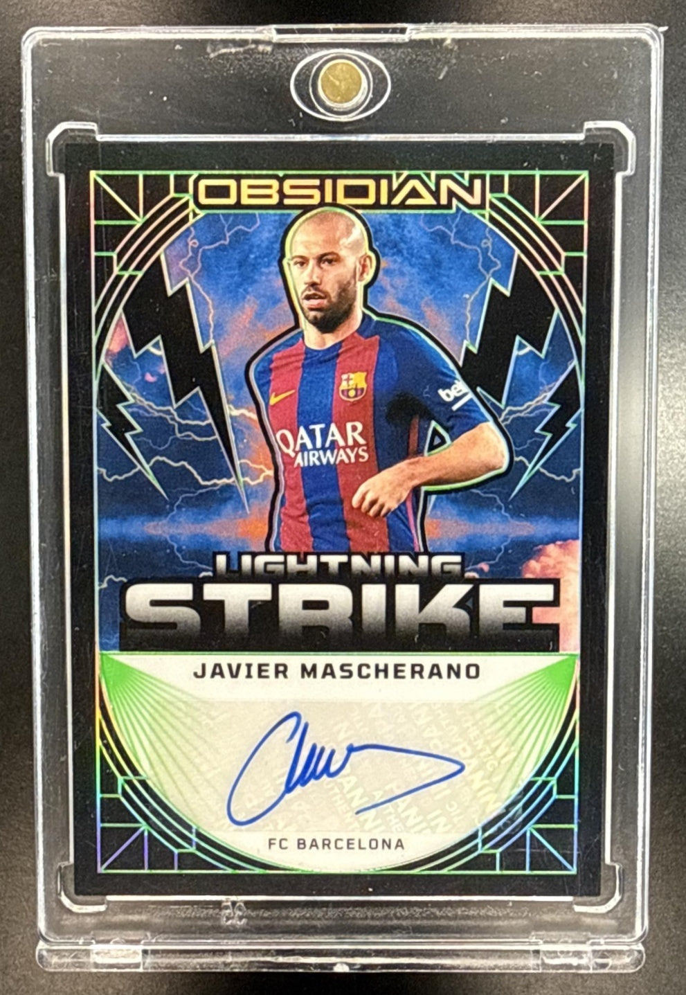 Javier Mascherano Obsidian 2024-25 Electric Etch Green /2 Auto FC Barcelona