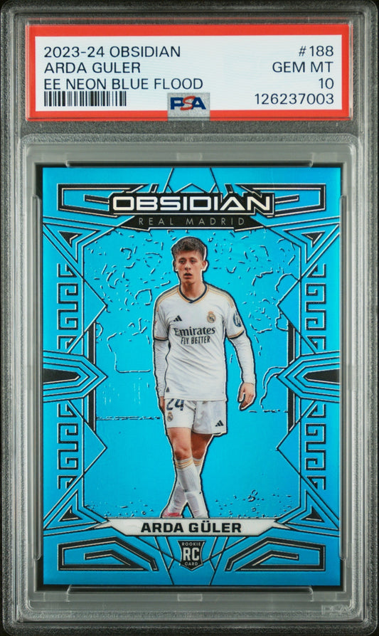 Arda Guler Panini Obsidian 2023-24 EE Neon Blue Flood /15 PSA 10 Real Madrid CF