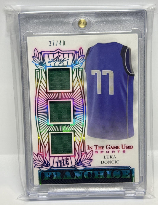 Luka Doncic Leaf In The Game Used Sports 2024 Franchise Rainbow HoloFoil /40 MEM