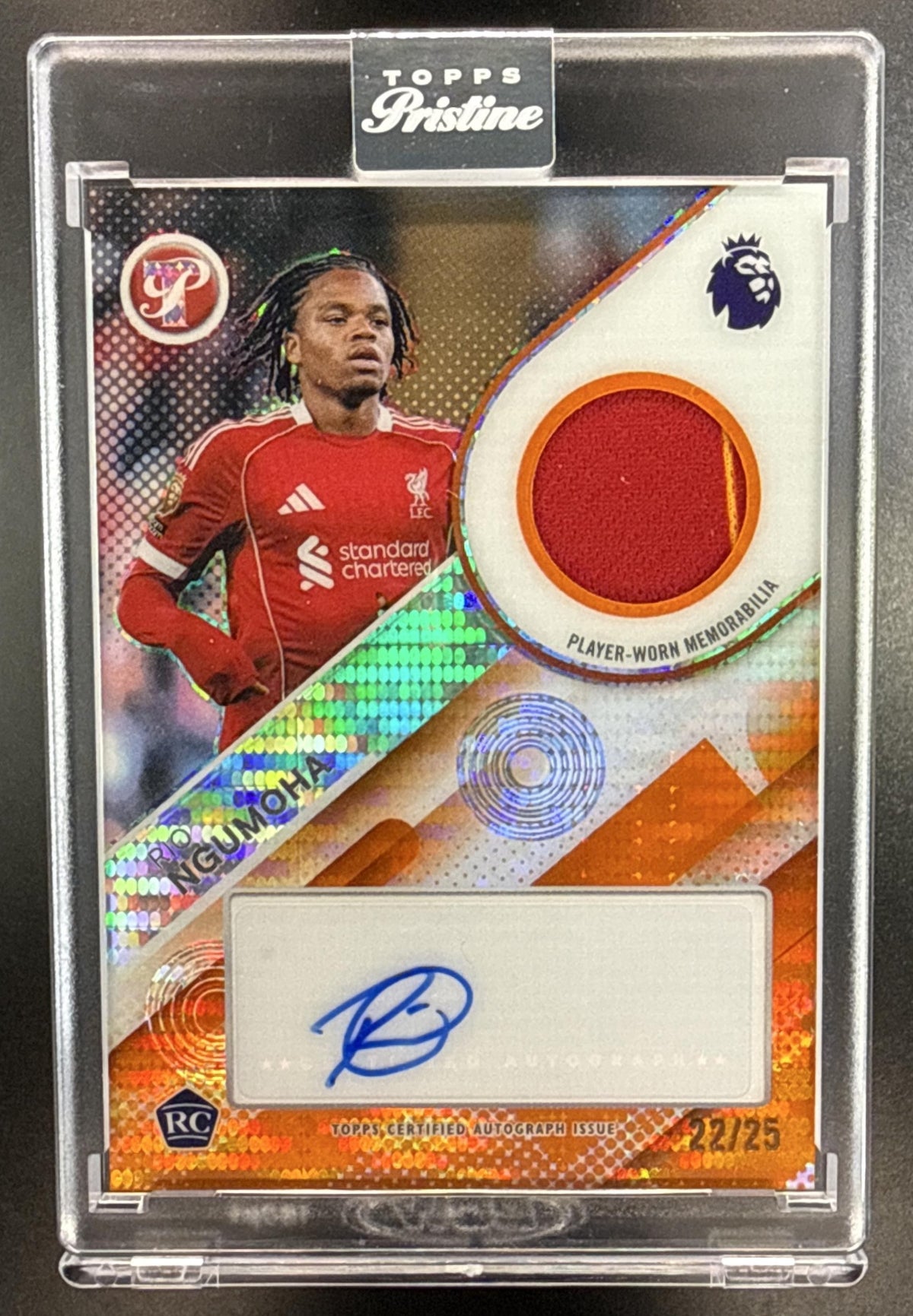 Rio Ngumoha Topps Pristine PL 2025-26 Orange /25 MEM RC Auto Liverpool FC