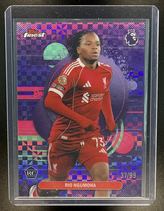 Rio Ngumoha Topps Finest PL 2025-26 Purple Checkerboard /99 RC Liverpool FC