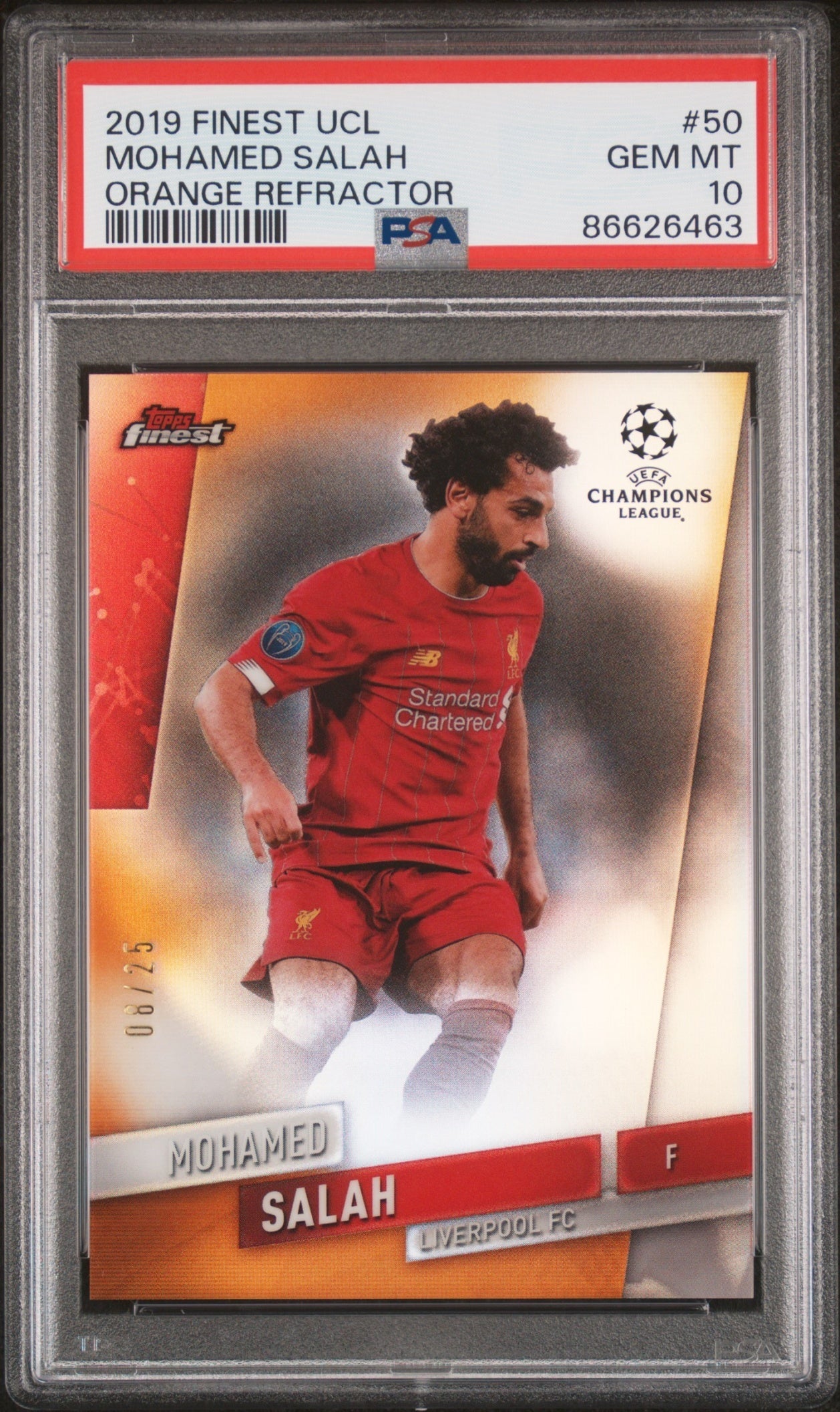 Mohamed Salah Topps Finest UCL 2019 Orange /25 PSA 10 Liverpool