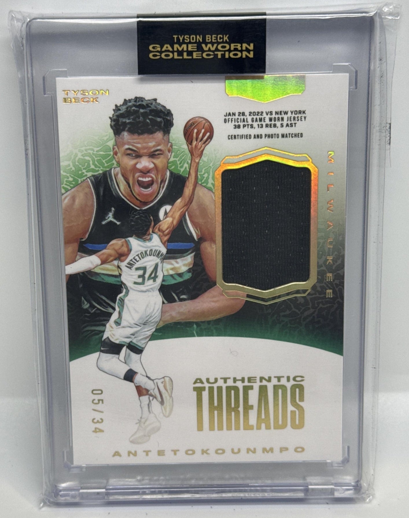 Giannis Antetokounmpo Tyson Beck 2025 Authentic Threads /34 Milwaukee Bucks