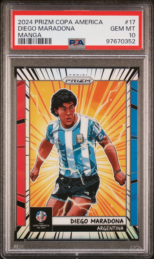 Diego Maradona Panini Prizm Copa America 2024-25 Manga SSP PSA 10 Argentina
