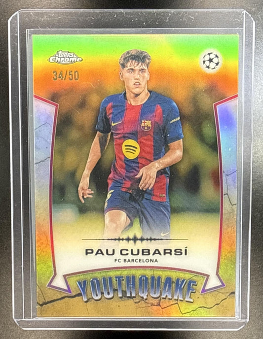 Pau Cubarsi Topps Chrome UCC 2025-26 Youthquake Gold Refractor /50 FC Barcelona