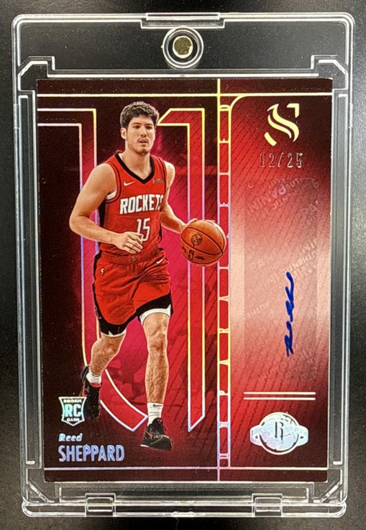 Reed Sheppard Panini Silhouette 2024-25 Unparalleled /25 Auto RC Houston Rockets