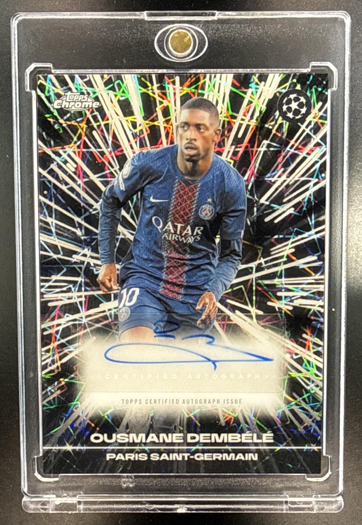 Ousmane Dembele Topps Chrome UCC 2025-26 Black Lazer Auto Paris Saint-Germain