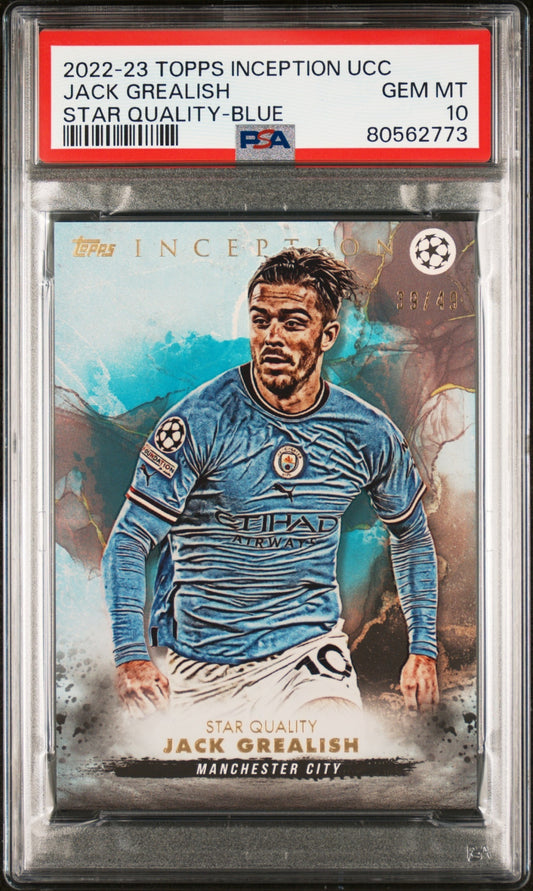 Jack Grealish Topps Inception UCC 2022-23 Star Quality Blue /49 PSA 10 Man City