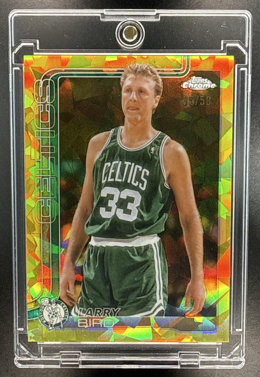 Larry Bird Topps Chrome Sapphire 2025-26 Gold Refractor /50 Boston Celtics