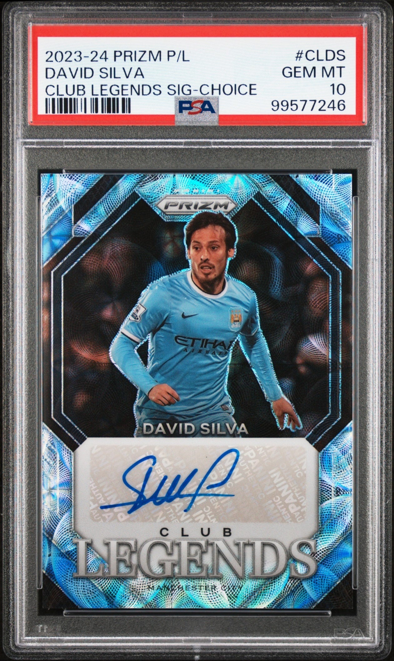 David Silva Panini Prizm PL 2023-24 Choice Auto PSA 10 Manchester City