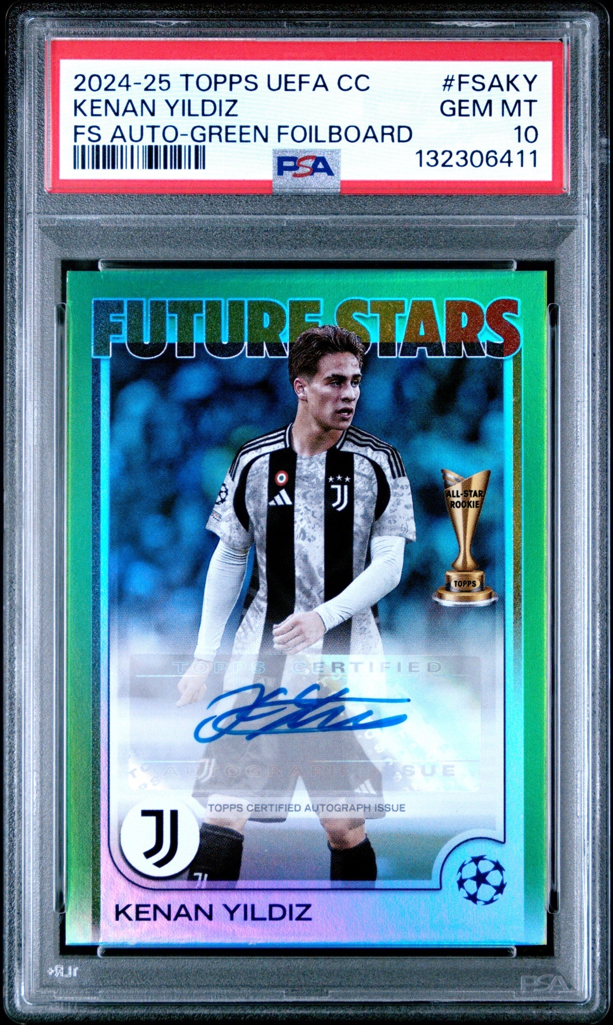 Kenan Yildiz Topps UCC 2024-25 Green Foilboard /99 Auto PSA 10 Juventus
