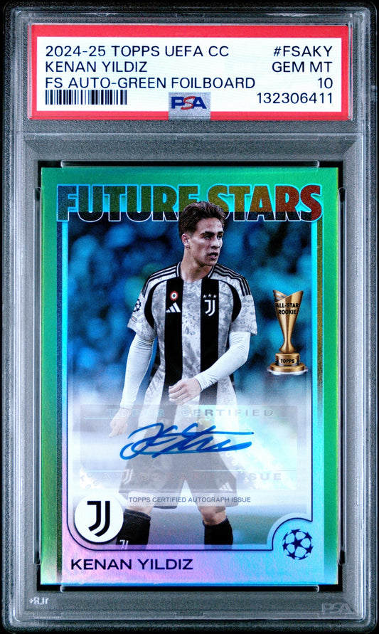 Kenan Yildiz Topps UCC 2024-25 Green Foilboard /99 Auto PSA 10 Juventus