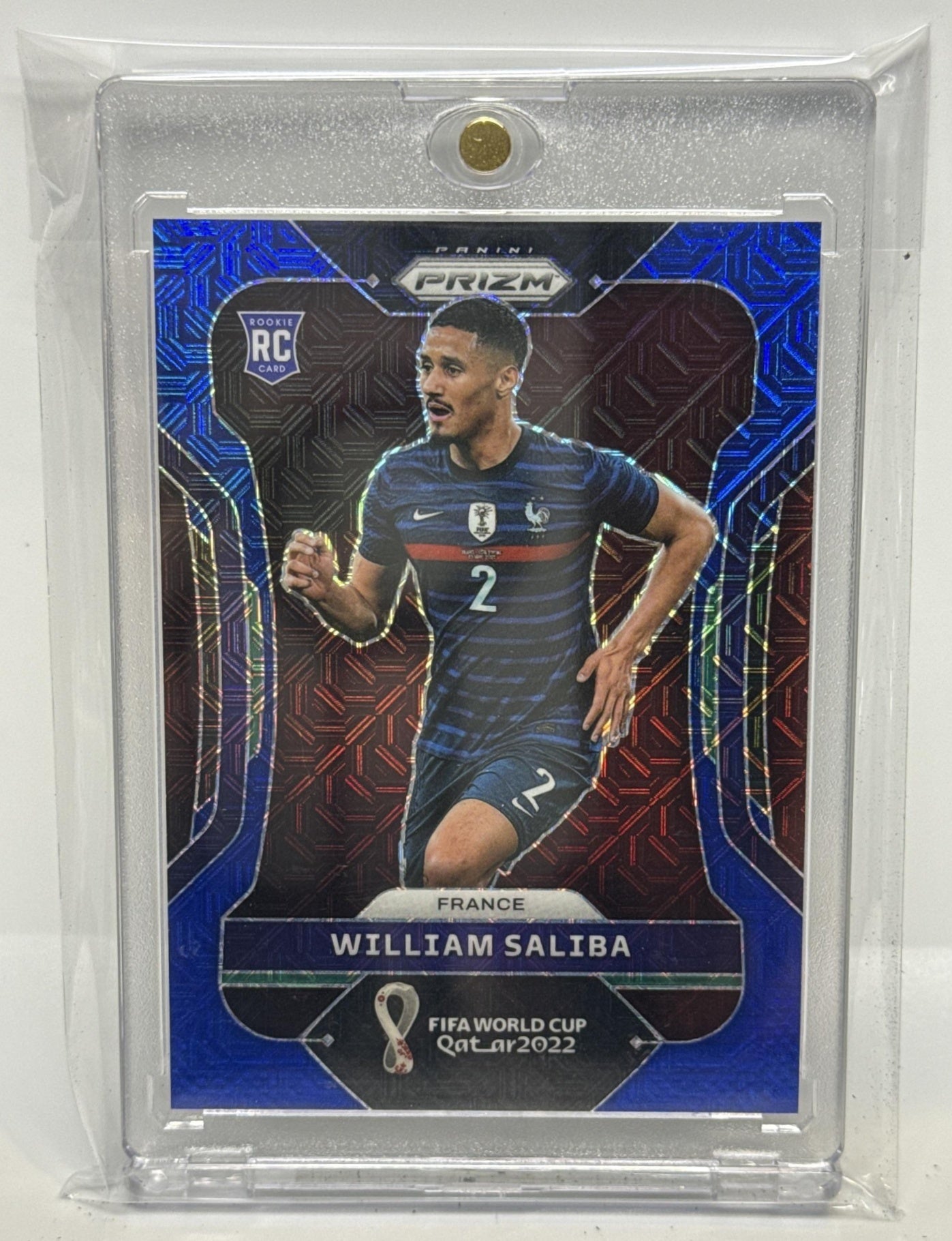 William Saliba Panini Prizm World Cup 2022-23 Blue Mojo /75 RC France