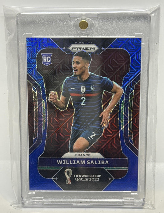 William Saliba Panini Prizm World Cup 2022-23 Blue Mojo /75 RC France