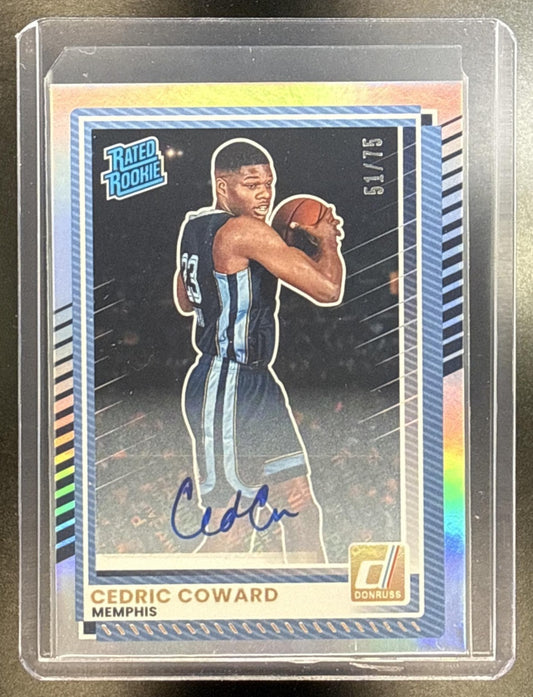 Cedric Coward Panini Donruss 2025-26 Auto Holo /75 RC Memphis Grizzlies