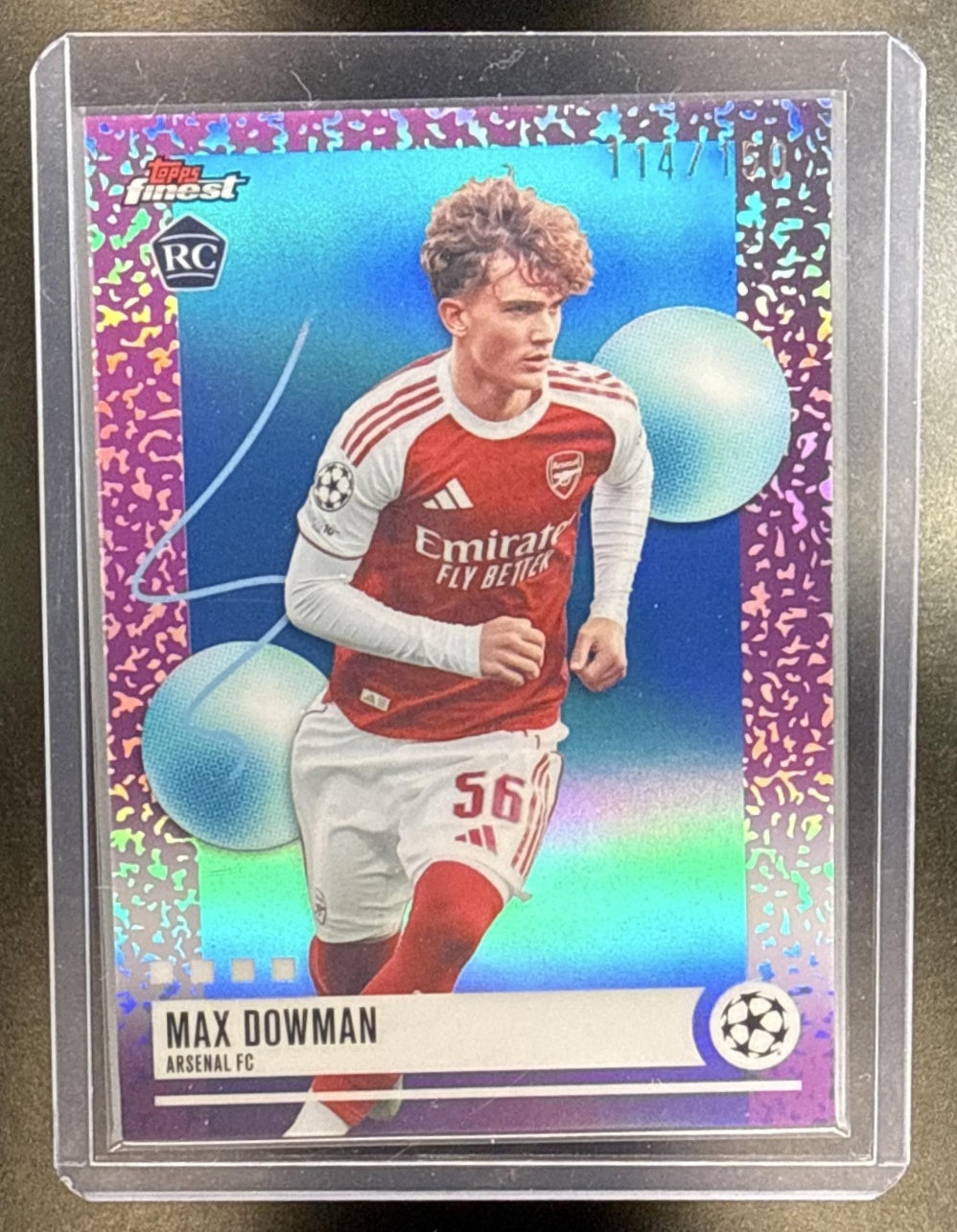 Max Dowman Topps Finest UCC 2025-26 Blue Refractor /150 RC Arsenal FC